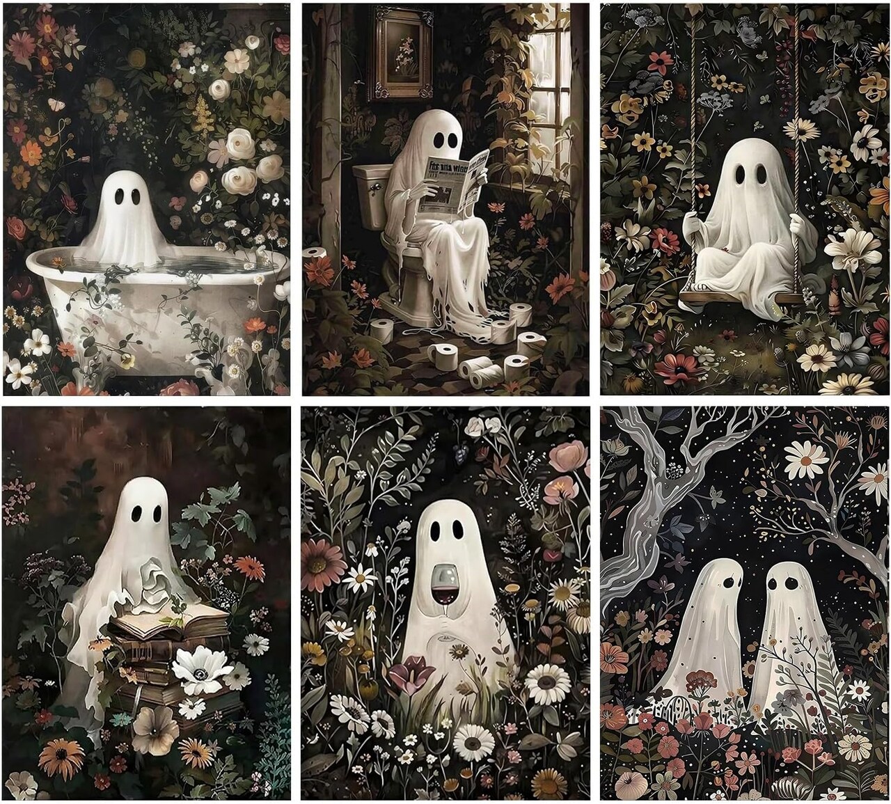 6 Packs Halloween Diamond Art Painting Kits for Adults,Ghost Diamond Painting Kits for Beginners,5D Halloween Full Drill Diamond Dots,Gem Art Crafts for Adults Wall Decor 12x16inch